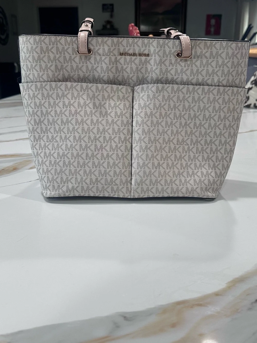 Michael Kors Light Taupe Signature MK Tote with Matching Wristlet